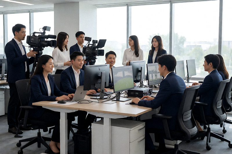 MK体育科技公司办公环境及体育赛事转播团队工作场景